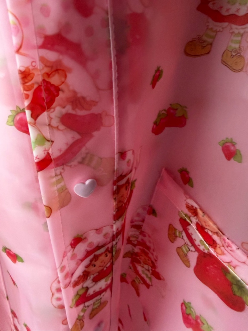 Pink Strawberry Short Cake Print Transparent Hooded Raincoat (i184) - Picture 10 of 13